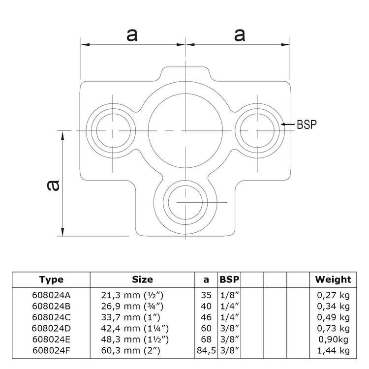 Doos T-Stuk met zij-uitgang-A / 21,3 mm (80 stuks)
